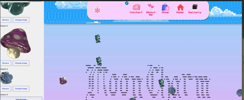 Customizer panel with falling charm image uploads and live preview